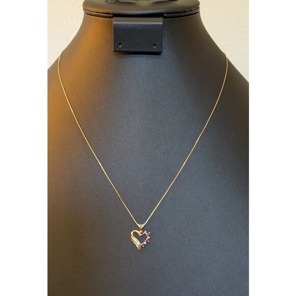 14K Yellow Gold Red Spinel Diamond Heart Pendant 20